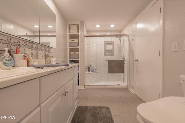 9266 Forest Rd, Coeburn, VA 24230 - full bathroom with toilet, tile patterned flooring, vanity, a shower stall, and recessed lighting