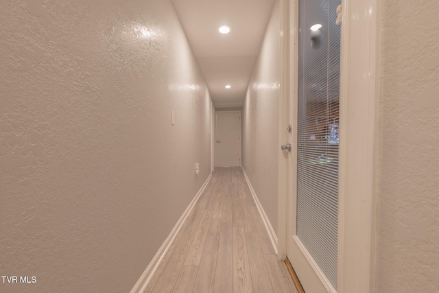 9266 Forest Rd, Coeburn, VA 24230 - hall featuring a textured wall, light wood-type flooring, recessed lighting, and baseboards
