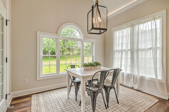 302 Charlton Ct, Bluff City, TN 37618 - dining space featuring plenty of natural light, dark wood finished floors, and baseboards