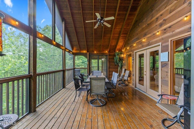 2213 Woodcock Trl, Sevierville, TN 37876 - sunroom / solarium with french doors, a ceiling fan, and outdoor dining space