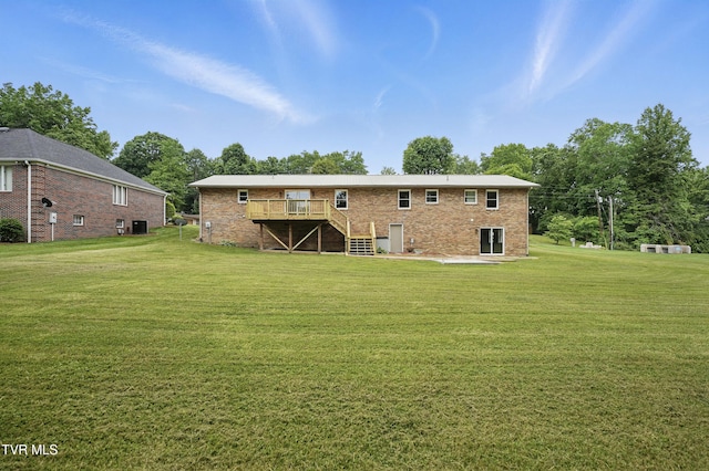 5530 Paramont Rd, Wise, VA 24293 - rear view of house featuring a yard, a deck, brick siding, and stairs