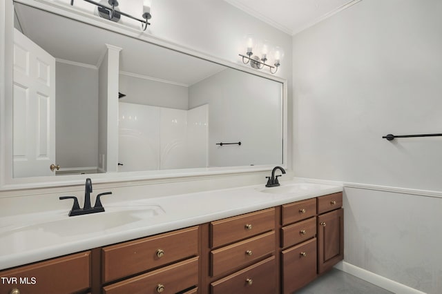 5530 Paramont Rd, Wise, VA 24293 - bathroom with double vanity, crown molding, and a shower