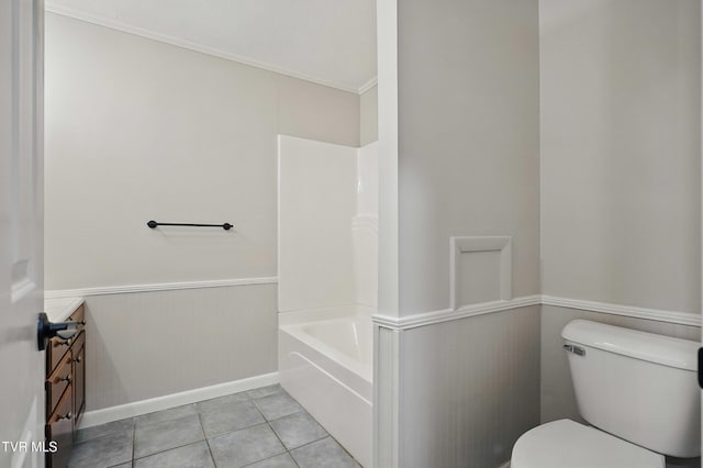 5530 Paramont Rd, Wise, VA 24293 - bathroom featuring wainscoting, vanity, toilet, shower / tub combination, and tile patterned floors