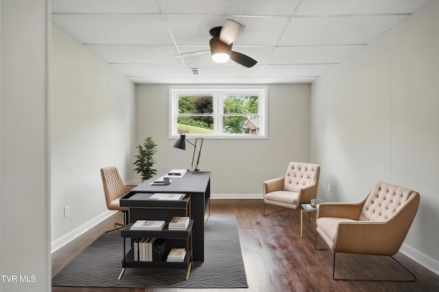 5530 Paramont Rd, Wise, VA 24293 - office area featuring a paneled ceiling, a ceiling fan, wood finished floors, and baseboards
