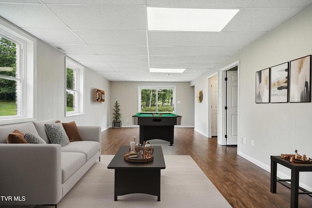 5530 Paramont Rd, Wise, VA 24293 - living room featuring a paneled ceiling, dark wood finished floors, and pool table