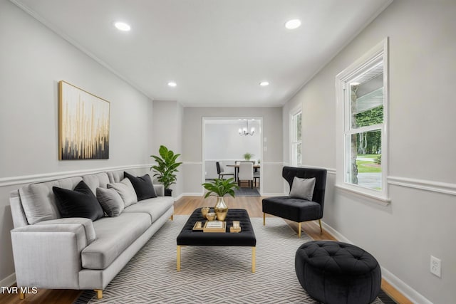 5530 Paramont Rd, Wise, VA 24293 - living room with recessed lighting, wood finished floors, a chandelier, and baseboards