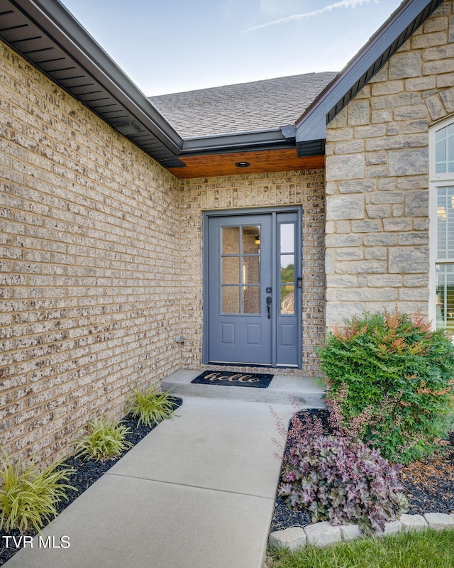 1132 Panoramic Vis, Gray, TN 37615 - entrance to property featuring stone siding, brick siding, and a shingled roof