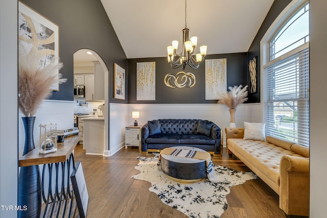 1132 Panoramic Vis, Gray, TN 37615 - living room with a chandelier, wood finished floors, healthy amount of natural light, and high vaulted ceiling