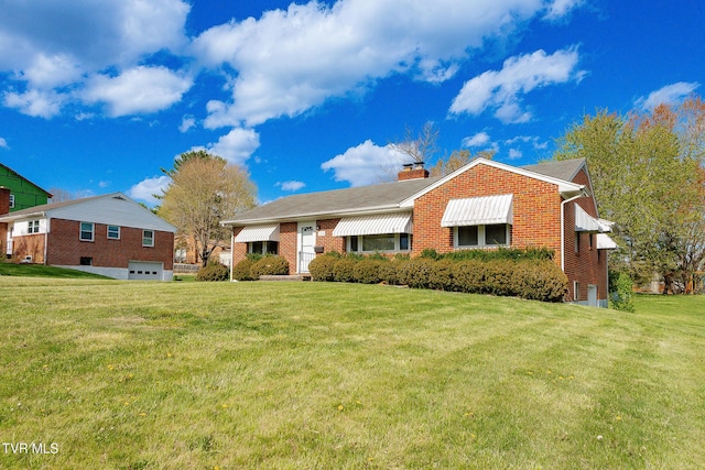 173 Keller Ln, Marion, VA 24354 - single story home featuring brick siding, a chimney, a front lawn, and an attached garage