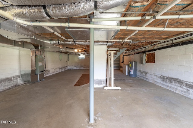 173 Keller Ln, Marion, VA 24354 - unfinished below grade area with water heater, concrete block wall, stairway, and heating unit