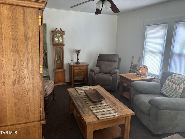 181 Powerhouse Holw, Clintwood, VA 24228 - carpeted living room featuring a ceiling fan