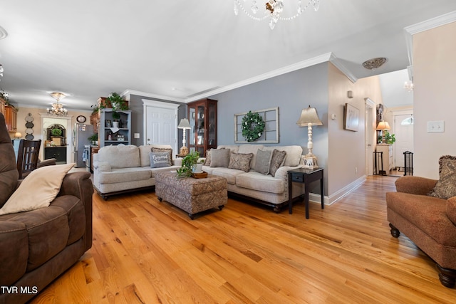 404 E Mountain View Rd Unit 204, Johnson City, TN 37601 - living room with a chandelier, light wood finished floors, ornamental molding, and baseboards