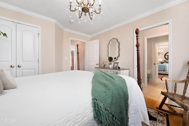404 E Mountain View Rd Unit 204, Johnson City, TN 37601 - bedroom with a chandelier, ornamental molding, and a closet