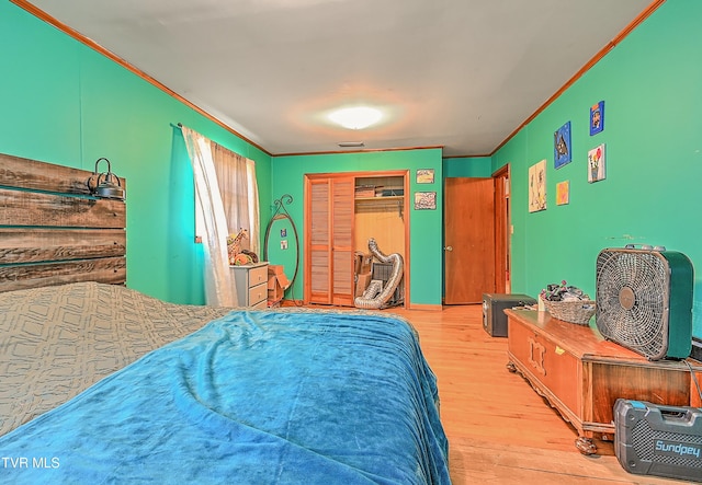 509 9th St, Erwin, TN 37650 - bedroom with ornamental molding, wood finished floors, and a closet