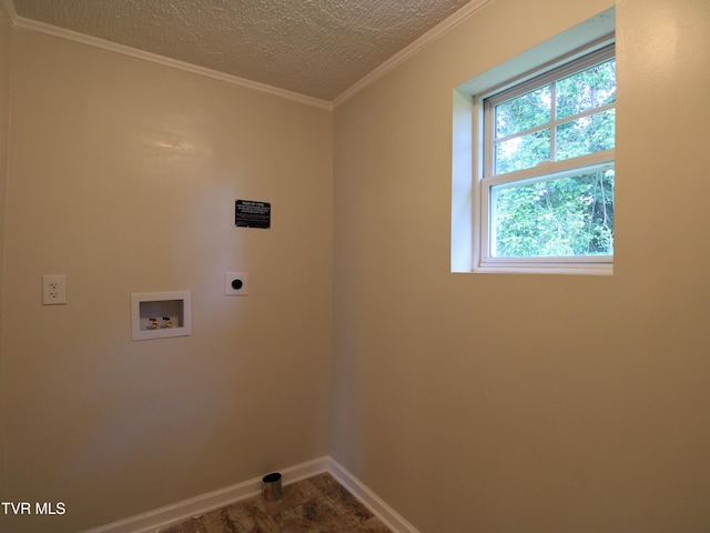 321 W Chilhowie Ave, Johnson City, TN 37604 - laundry room featuring hookup for a washing machine, baseboards, electric dryer hookup, ornamental molding, and a textured ceiling