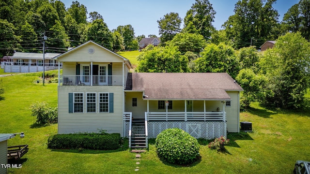 23270 Denton Valley Rd, Abingdon, VA 24211 - view of front of home featuring a front lawn, central air condition unit, covered porch, and stairway
