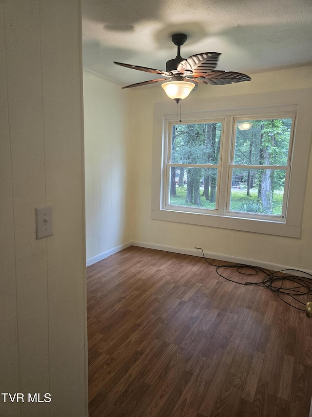 1510 Rock Creek Rd, Erwin, TN 37650 - spare room featuring dark wood-type flooring, a ceiling fan, and baseboards