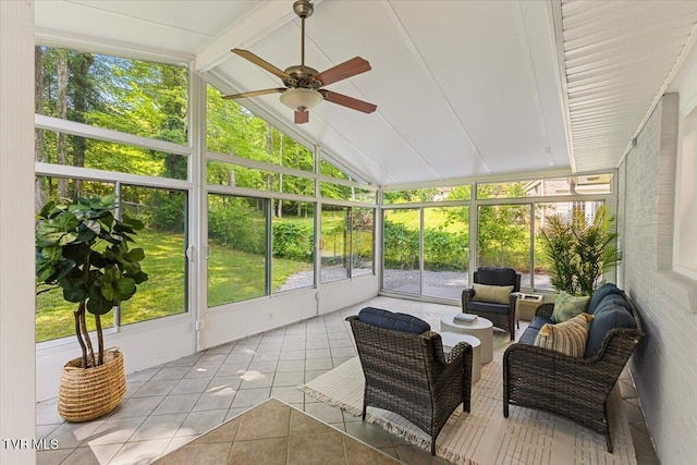 1820 Brook Hollow Rd, Johnson City, TN 37604 - sunroom featuring a ceiling fan and lofted ceiling