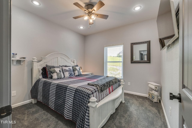 325 Barren Rd, Chuckey, TN 37641 - bedroom featuring dark carpet, baseboards, recessed lighting, and a ceiling fan