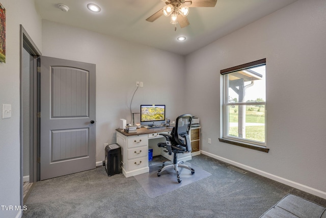 325 Barren Rd, Chuckey, TN 37641 - office space with a ceiling fan, carpet, baseboards, and recessed lighting