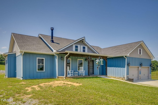 325 Barren Rd, Chuckey, TN 37641 - view of front of property with covered porch, board and batten siding, a front lawn, driveway, and a shingled roof