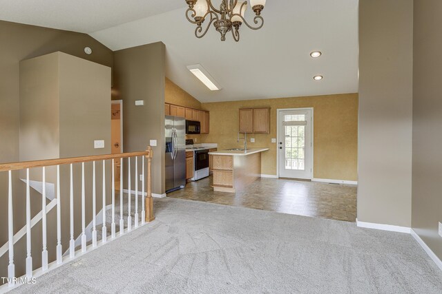 185 Thelma Hannabas Ln, Jonesborough, TN 37659 - kitchen with black microwave, white electric range, stainless steel refrigerator with ice dispenser, a sink, and light countertops