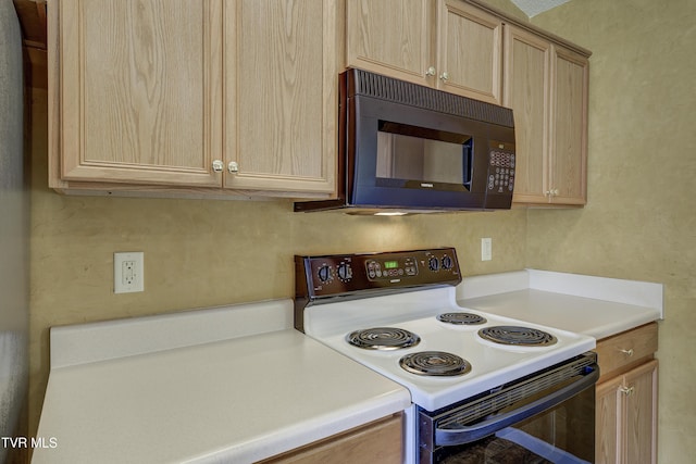 185 Thelma Hannabas Ln, Jonesborough, TN 37659 - kitchen with electric range, black microwave, light brown cabinetry, and light countertops