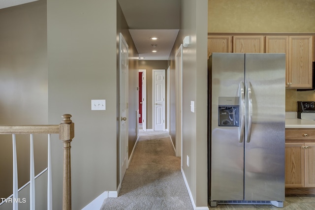 185 Thelma Hannabas Ln, Jonesborough, TN 37659 - kitchen featuring stainless steel fridge, light carpet, recessed lighting, baseboards, and light countertops