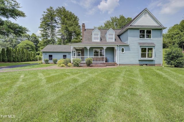 715 Powder Branch Rd, Elizabethton, TN 37643 - view of front of property featuring covered porch, a chimney, a front yard, and roof with shingles