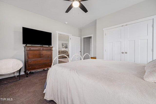 271 Laurel Way, Mountain City, TN 37683 - bedroom featuring dark carpet, a closet, and ceiling fan