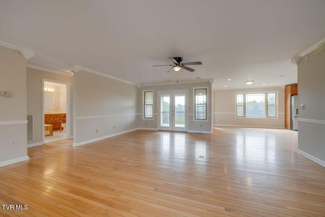 229 Ridgecrest Rd, Jonesborough, TN 37659 - unfurnished living room featuring ceiling fan, light wood-type flooring, baseboards, ornamental molding, and recessed lighting