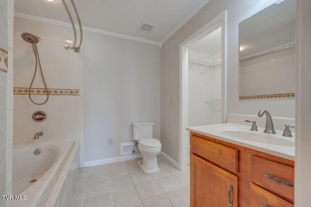 229 Ridgecrest Rd, Jonesborough, TN 37659 - full bath with ornamental molding, vanity, toilet, tiled shower / bath, and tile patterned floors