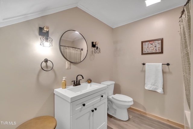136 Beecher Holtsclaw Rd, Roan Mountain, TN 37687 - full bath with toilet, vanity, wood finished floors, a shower with shower curtain, and lofted ceiling