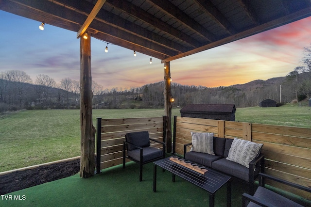 136 Beecher Holtsclaw Rd, Roan Mountain, TN 37687 - view of patio featuring a mountain view and outdoor lounge area