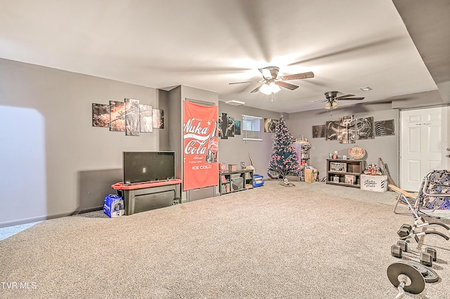 1495 Fishpond Rd, Chuckey, TN 37641 - recreation room with a ceiling fan and carpet flooring