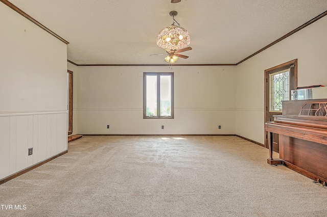 14191 King Mill Pike, Bristol, VA 24202 - unfurnished living room with ornamental molding, plenty of natural light, carpet, a textured ceiling, and a chandelier