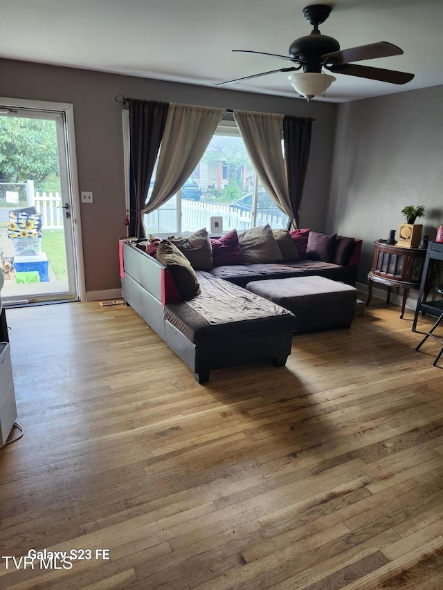 127 Banner St, Erwin, TN 37650 - living room featuring ceiling fan, plenty of natural light, and wood finished floors