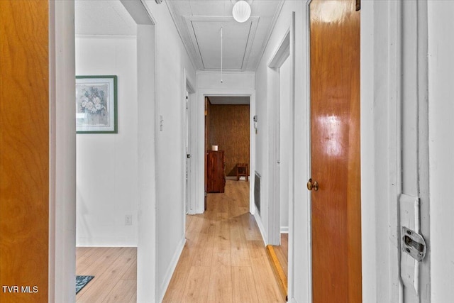 204 E Millpond St, Kingsport, TN 37660 - corridor with attic access, light wood-style flooring, and baseboards