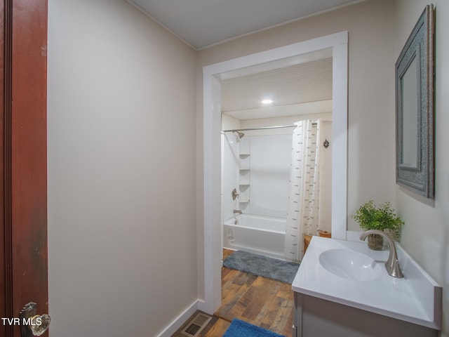 740 Fishpond Rd, Chuckey, TN 37641 - full bathroom featuring vanity, wood finished floors, ornamental molding, and tub / shower combination