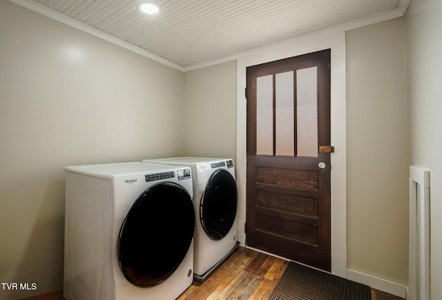 740 Fishpond Rd, Chuckey, TN 37641 - washroom featuring separate washer and dryer, wood finished floors, and crown molding