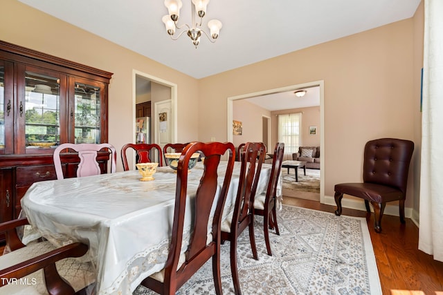 2898 Watauga Rd, Johnson City, TN 37601 - dining room featuring a chandelier, wood finished floors, and baseboards