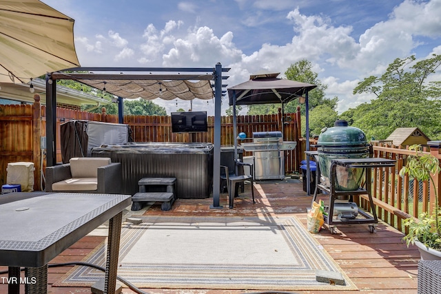 175 Shenandoah Dr, Johnson City, TN 37601 - wooden deck with a hot tub, a gazebo, and area for grilling