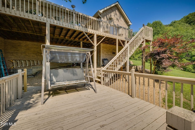 100 Pointe Dr, Piney Flats, TN 37686 - wooden deck featuring stairway and a hot tub