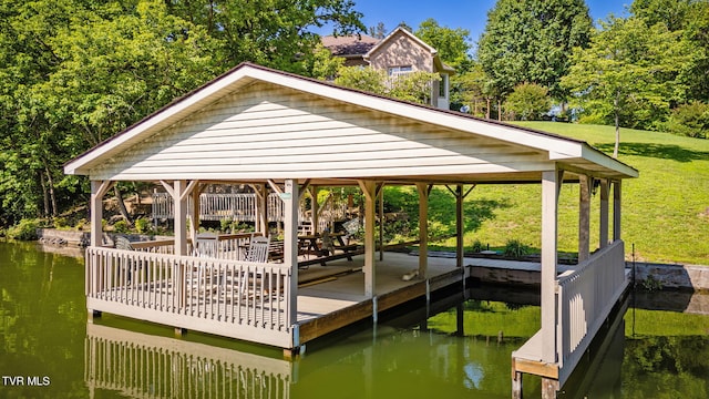 100 Pointe Dr, Piney Flats, TN 37686 - dock with a lawn, a gazebo, and a water view