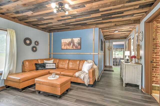 165 Hughes St, Bristol, VA 24201 - living room featuring wood finished floors and wood ceiling