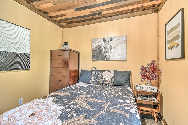 165 Hughes St, Bristol, VA 24201 - bedroom with wood finished floors and wood ceiling
