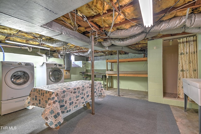 1241 Carolina Ave, Bristol, TN 37620 - unfinished basement featuring electric panel and washing machine and clothes dryer