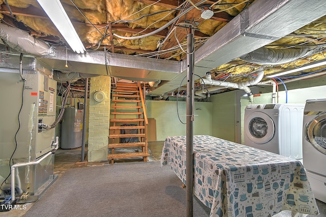 1241 Carolina Ave, Bristol, TN 37620 - unfinished below grade area with water heater, washer and dryer, stairway, and heating unit