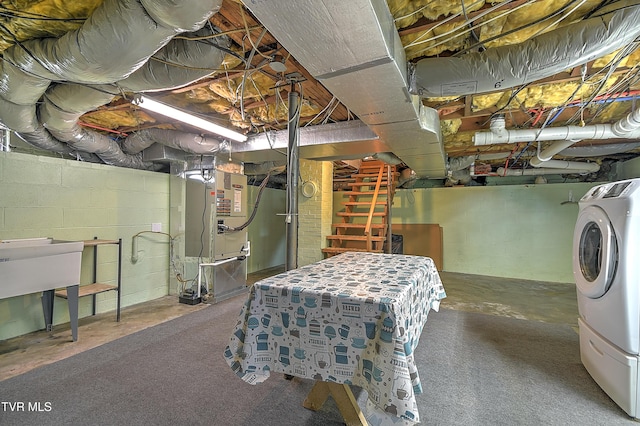1241 Carolina Ave, Bristol, TN 37620 - unfinished basement with heating unit, washer / clothes dryer, and stairway