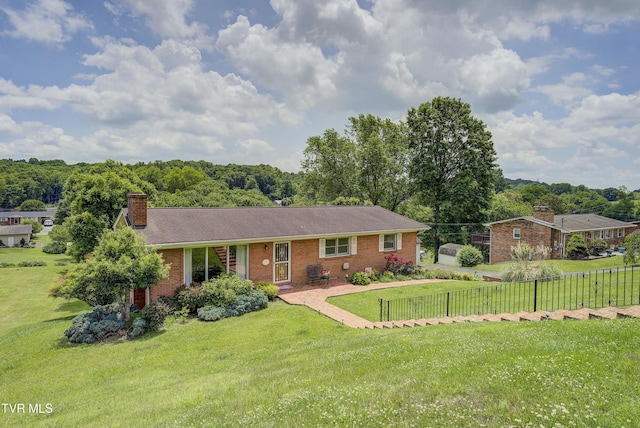 296 Redstone Dr, Bluff City, TN 37618 - ranch-style house with brick siding, a chimney, and a shingled roof